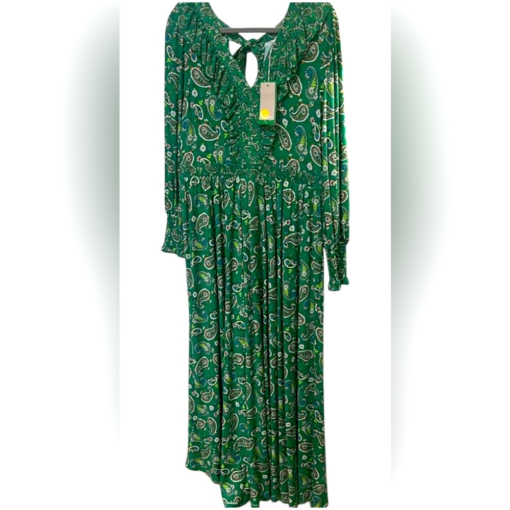 BODEN 14 large XL Gorgeous Green Paisley MAXI Dress Longsleeve - Picture 4 of 16